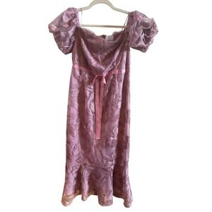 NWT Sam Edelman Leafy Embroderied Rose Midi Dress Woman's Sz 4 Off The Shoulder